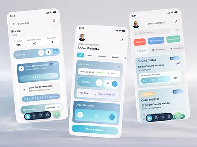Smart Order Management - Mobile App UI appdesign businessapp cleanui dashboard dashboardui dribbble figmadesign inventorymanagement iosapp manufacturing mobileapp mobileappdesign ordermanagement productdesign productionmanagement saas ui uidesign ux uxdesign