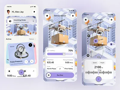 Drone Delivery App UI – Smart Logistics & Real-Time Tracking 3d ai app app app design delivery app drone delivery future tech ios isometric ui logistics app mobile mobile app real time tracking smart logistics tracking app ui ui design ux design