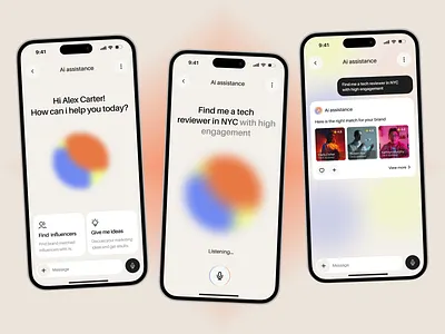 Ai Influencers marketplace_app design ai app ai assistance ai assistance app ai chat ai search app app design app ui branding campaign clean app design finder app influencer finder app influencers app minimal app design mobile app uiux design