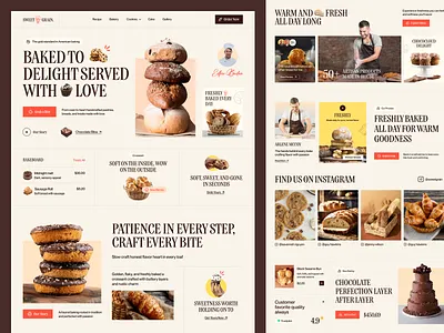 Sweet Grain - Bakery & Cafe landing Page artisan bread bake house baked goods bakery bread cafe cake and pastry cake shop dessert food ecommerce food website home bakery landing page live bakery roastery ui web design website website design website designer
