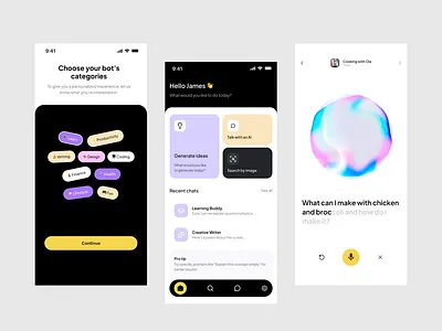 Aura AI ai ai assistant chat app clean design conversational ui dark ui gradient interaction design interface ios app mobile app modern ui onboarding product design ui ui design user experience ux ux design voice ui