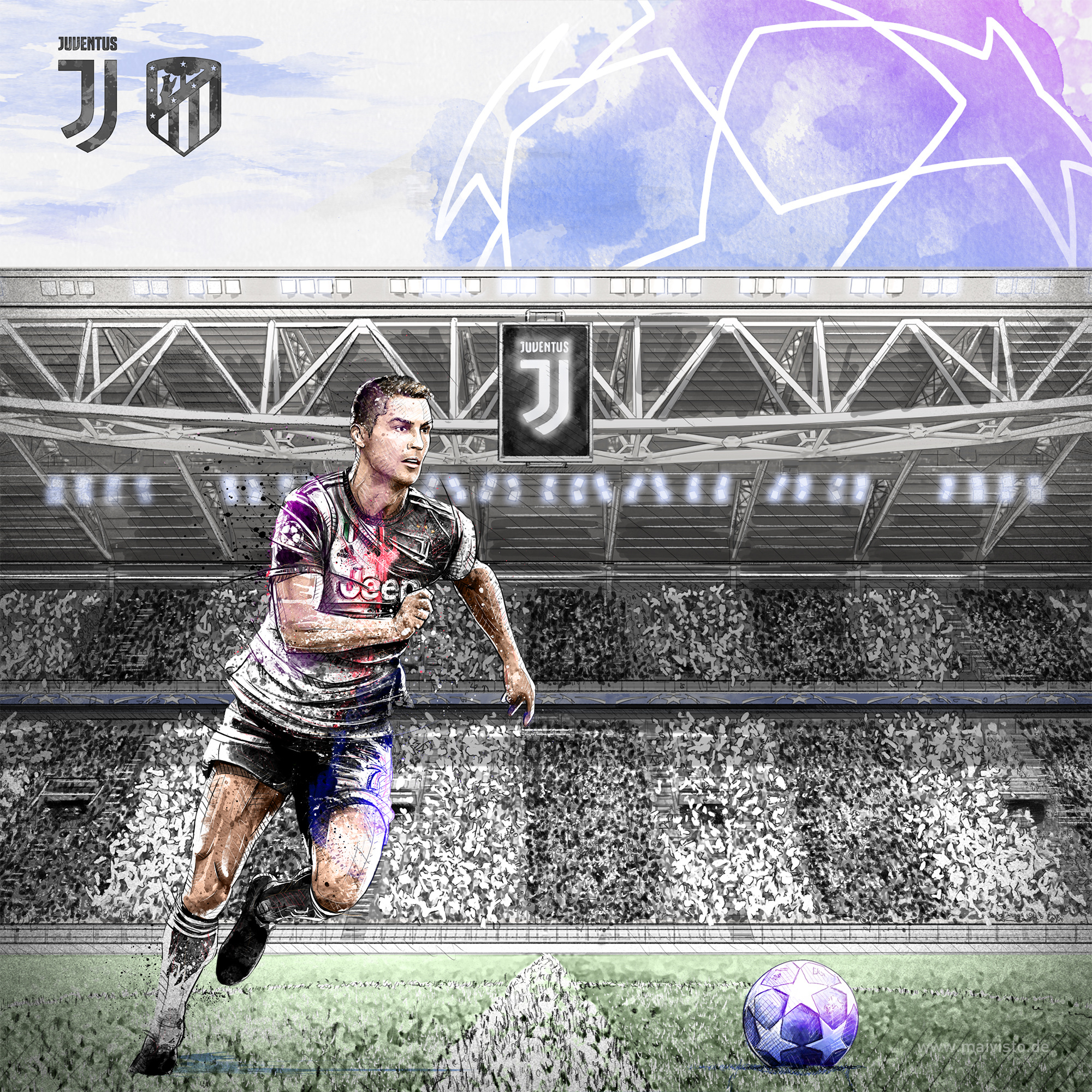 Illustration of Cristiano Ronaldo for Juventus Football Club. drawing illustration ink juventus pencil photoshop ronaldo sports illustration wacom watercolor