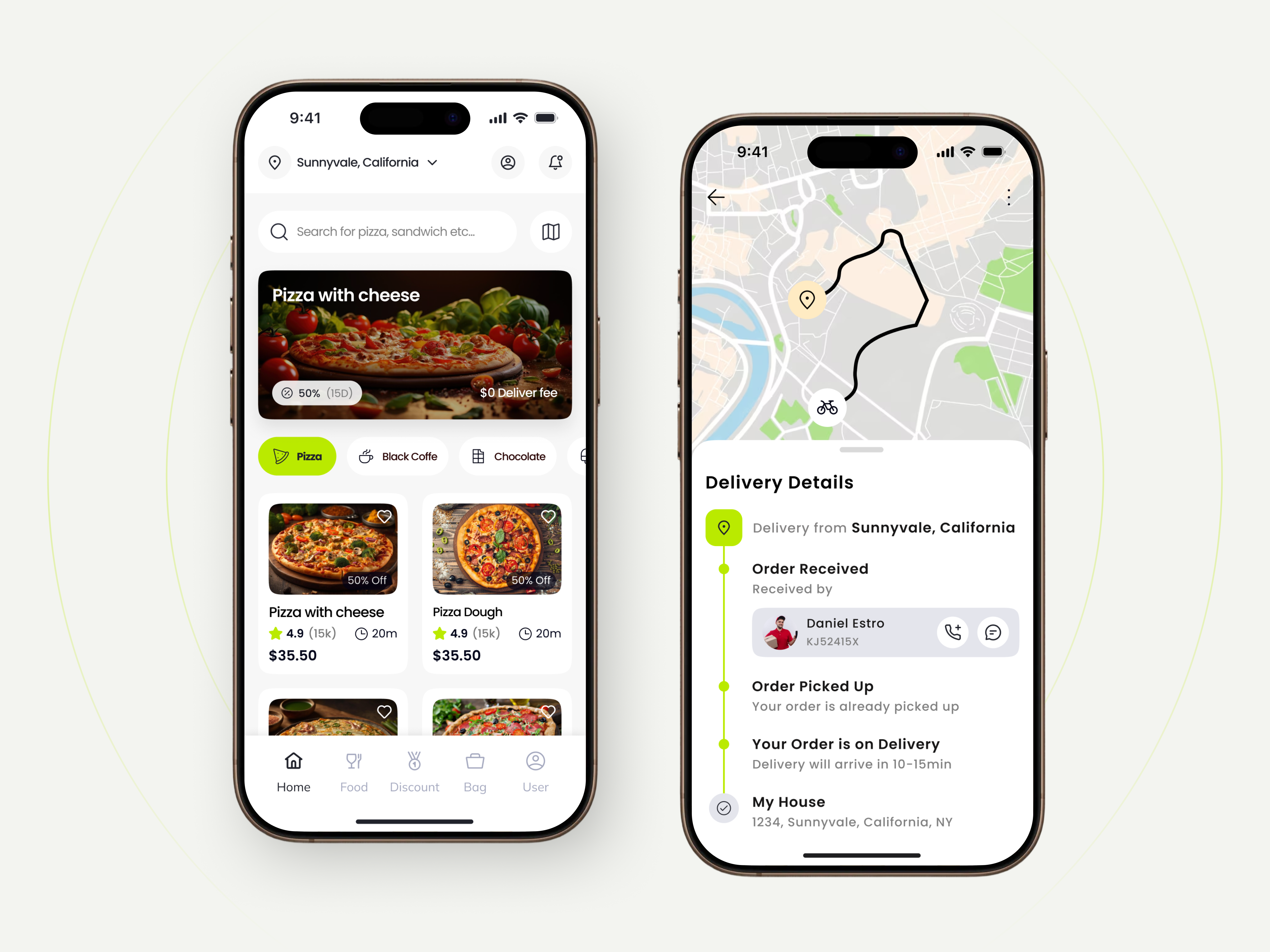 Food Delivery App UI – Ordering and Live Tracking Experience app concept clean ui delivery tracking ecommerce app figma design food delivery app ios app map ui mobile app design modern ui ordering app product details screen ui design ux design