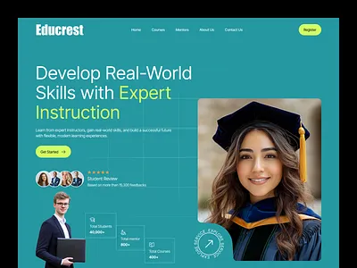 Educrest — Education website UI design academic courses digital education e learning education education website header headerdesign hero section landing landing page learning website seative study website web design website