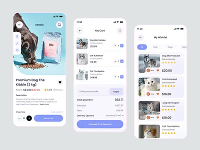 Pet Care Mobile App Design app app design booking cart clean ui ecommerce ios minimal mobile mobile app online shop pet adoption pet care app pet grooming pet selling pet shop product design ui design ux design