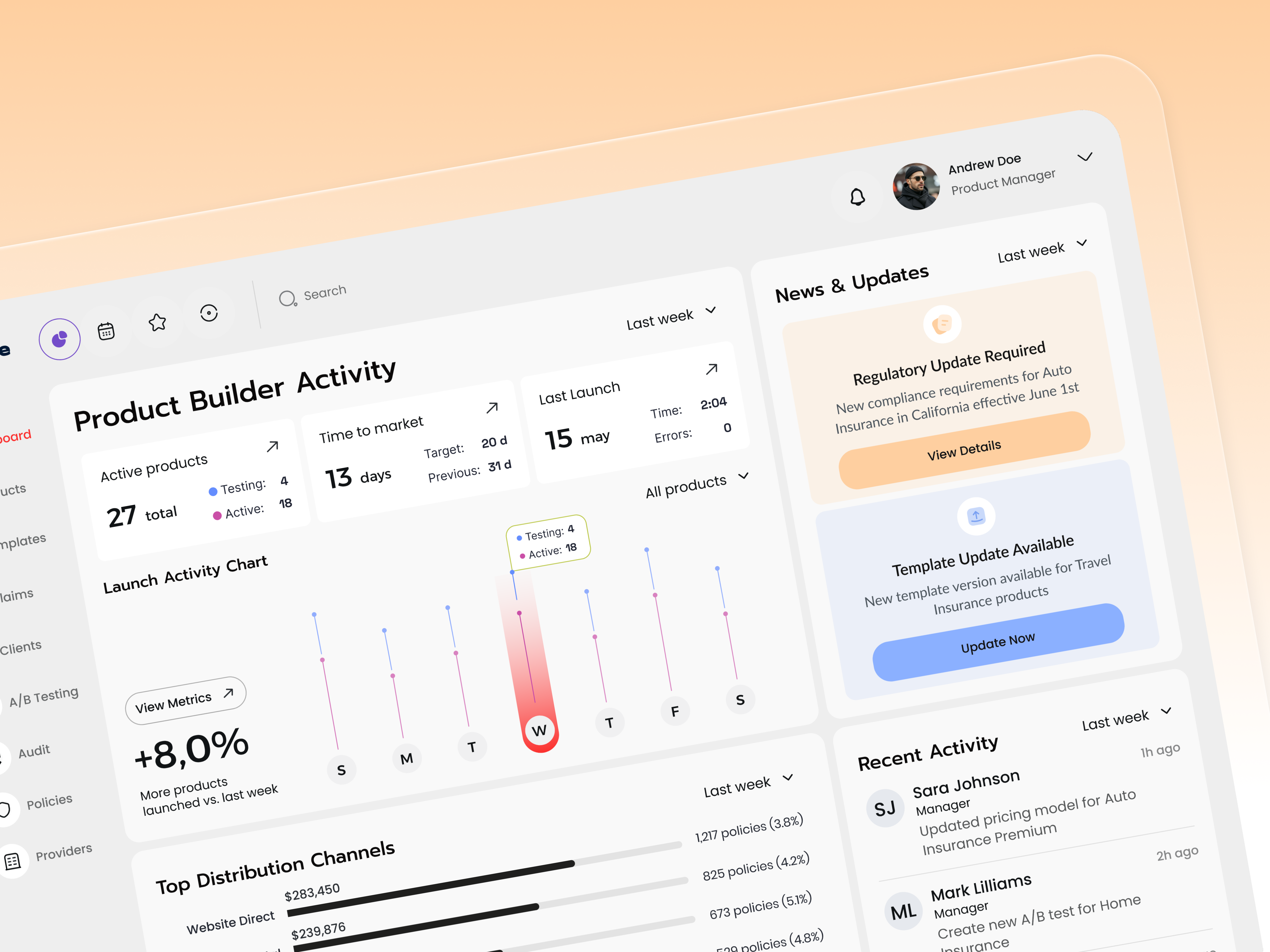 Example of SaaS Dashboard - Product Builder