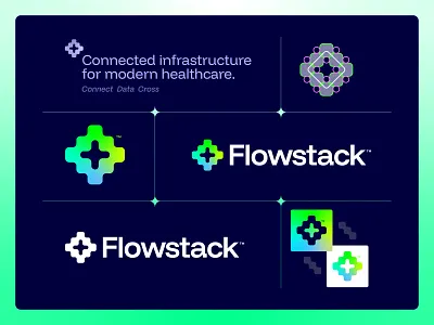 Flowstack - Logo Design branding care corporate logo creative logo cross flow freelance logo gradient health healthcare identity design jeroen van eerden logo logo design logo system medic modern logo stack star vibrant
