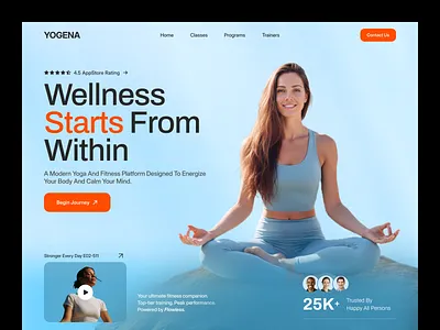 YOGENA — Yoga & Fitness website| UI/UX Design fitness fitness website fitness website design gym design header health fitness landing page health fitness website hero section landing page minimal sports website design website workout workout website