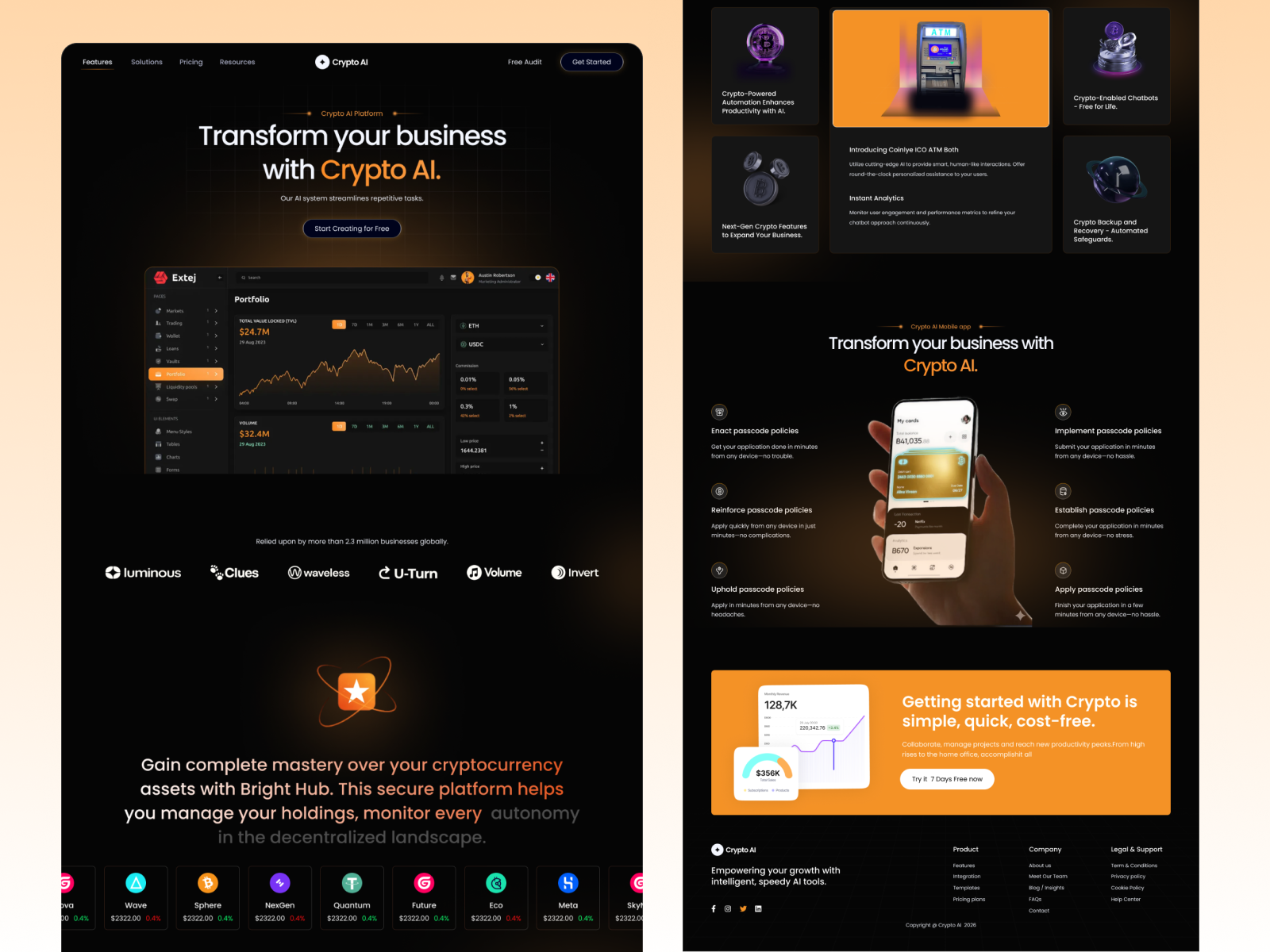Crypto AI Landing Page – Smart Trading & Blockchain Analytics UI ai animation branding crypto crypto ai crypto trading crypto website fintech graphic design illustration landing page logo sass ui ui design ui ux ux design web design webdesign website