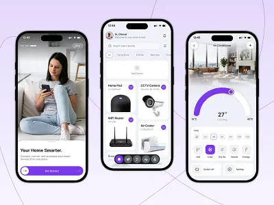 Smart Home IoT App – Mobile UI/UX Design app design clean ui control panel dashboard ui digital product figma design home automation iot app minimal ui mobile app ui mobile design modern ui product design smart devices smart home app smart living technology app ui design user interface ux design