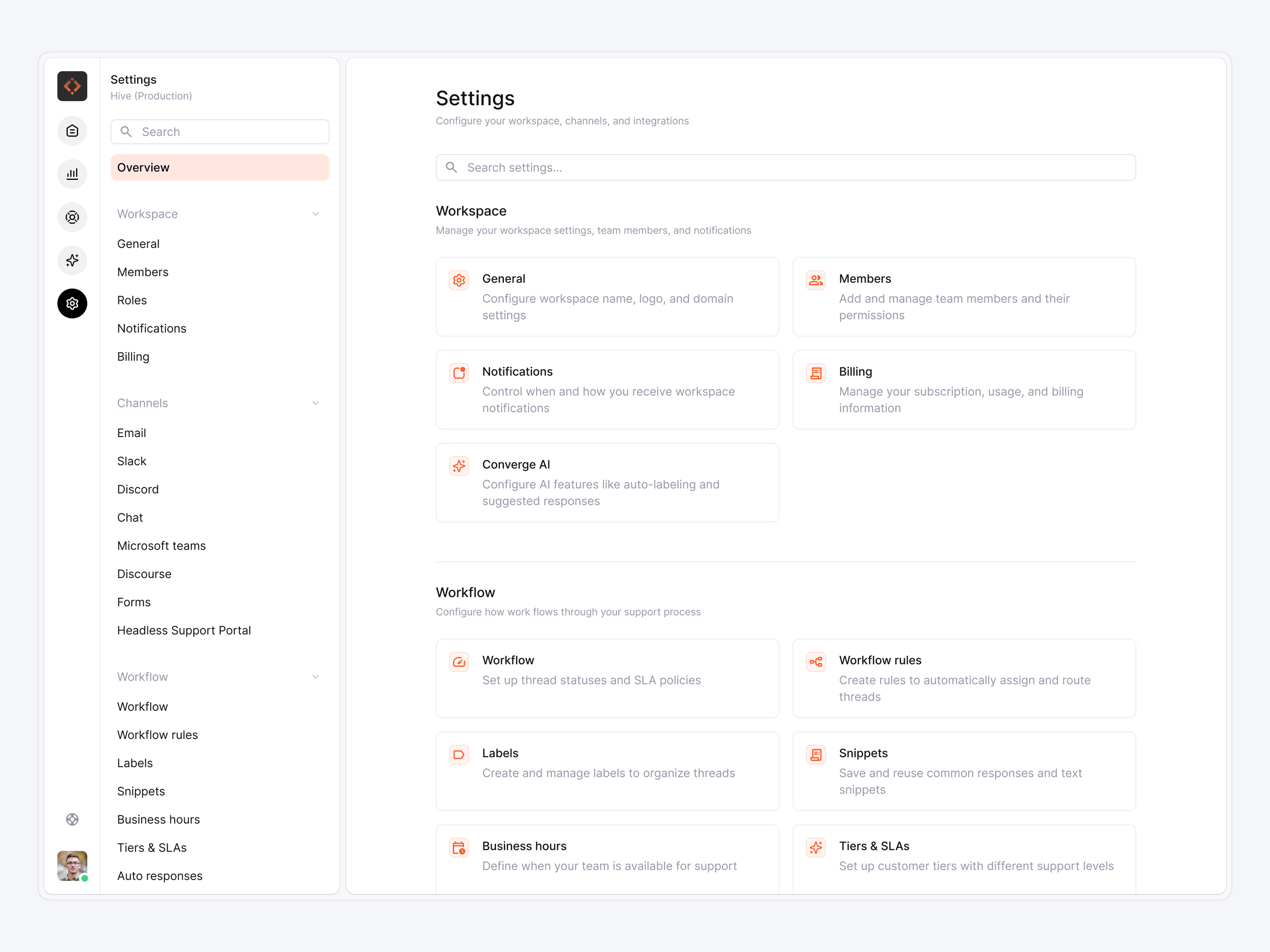 Converge - Workspace Settings Page configuration dashboard mobile setting settings sidebar ui webapp website workspace