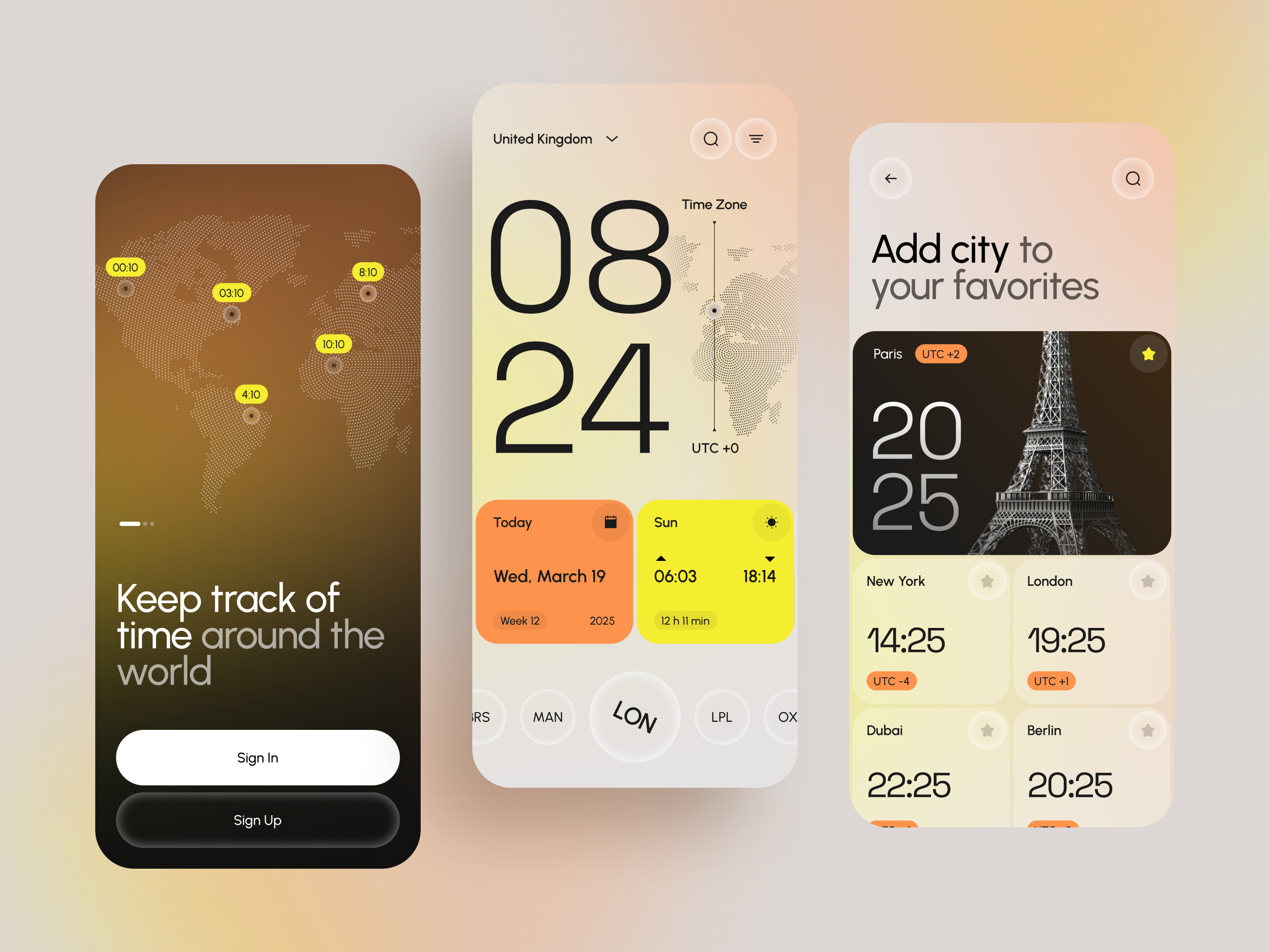 Example of Planet Clock – World Time App UI