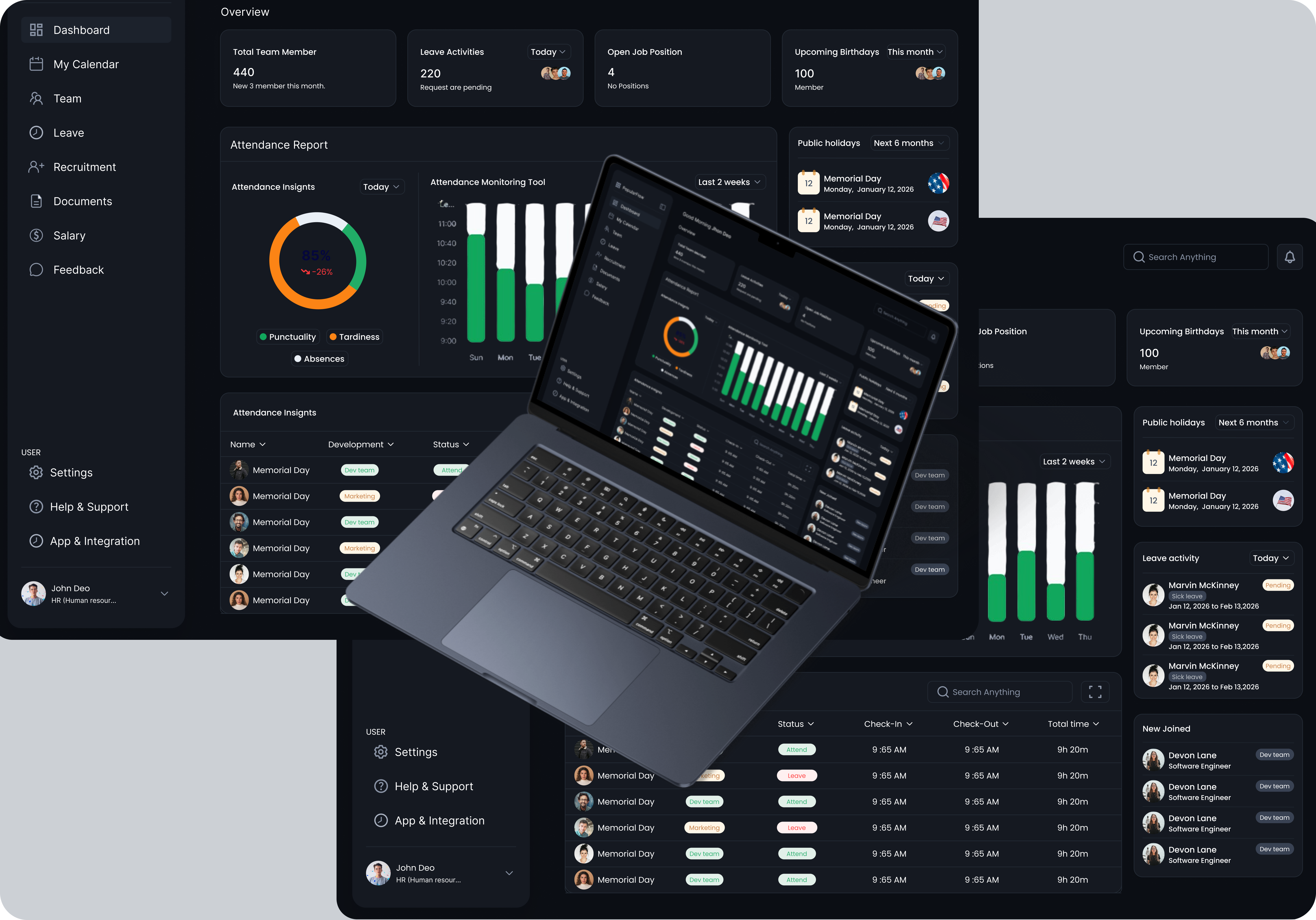 HR Management Dashboard with dark mode UI! dashboard dashboarddesign figma productdesign ui uidesign uiux uiuxdesign userinterfacedesign uxdesign webappdesign