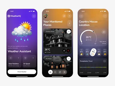 Weather Mobile App Concept application clean cloudy fashion fit forecast icons interface minimal mobile app rain smart app sunset temperature ux weather