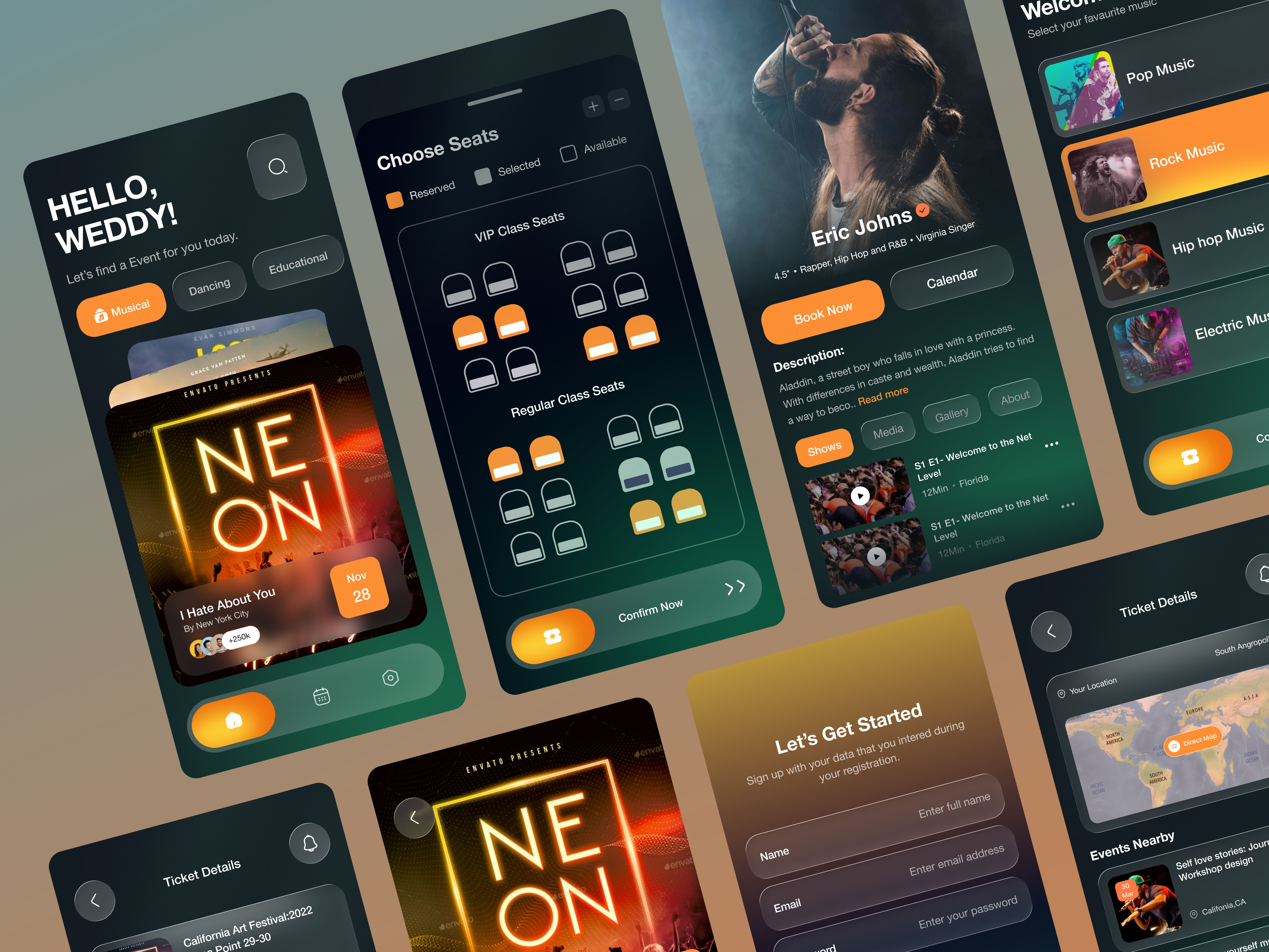 Event App UI Design: iOS/Android Full App booking app concert event event app event app design event management mobile app events festival app local events app mobile app mobile app design movie app music app music festival product ticket app ticket booking ui ui design ux