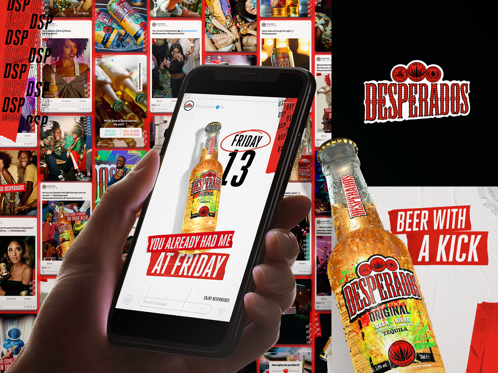 Desperados - Social Media Graphic Designs beer beer with a kick dance desperados desperados beer drink dsp enjoy enjoy responsibly event graphic design instagram posts key visuals party social media social posts tequila tequila flavored beer visuals