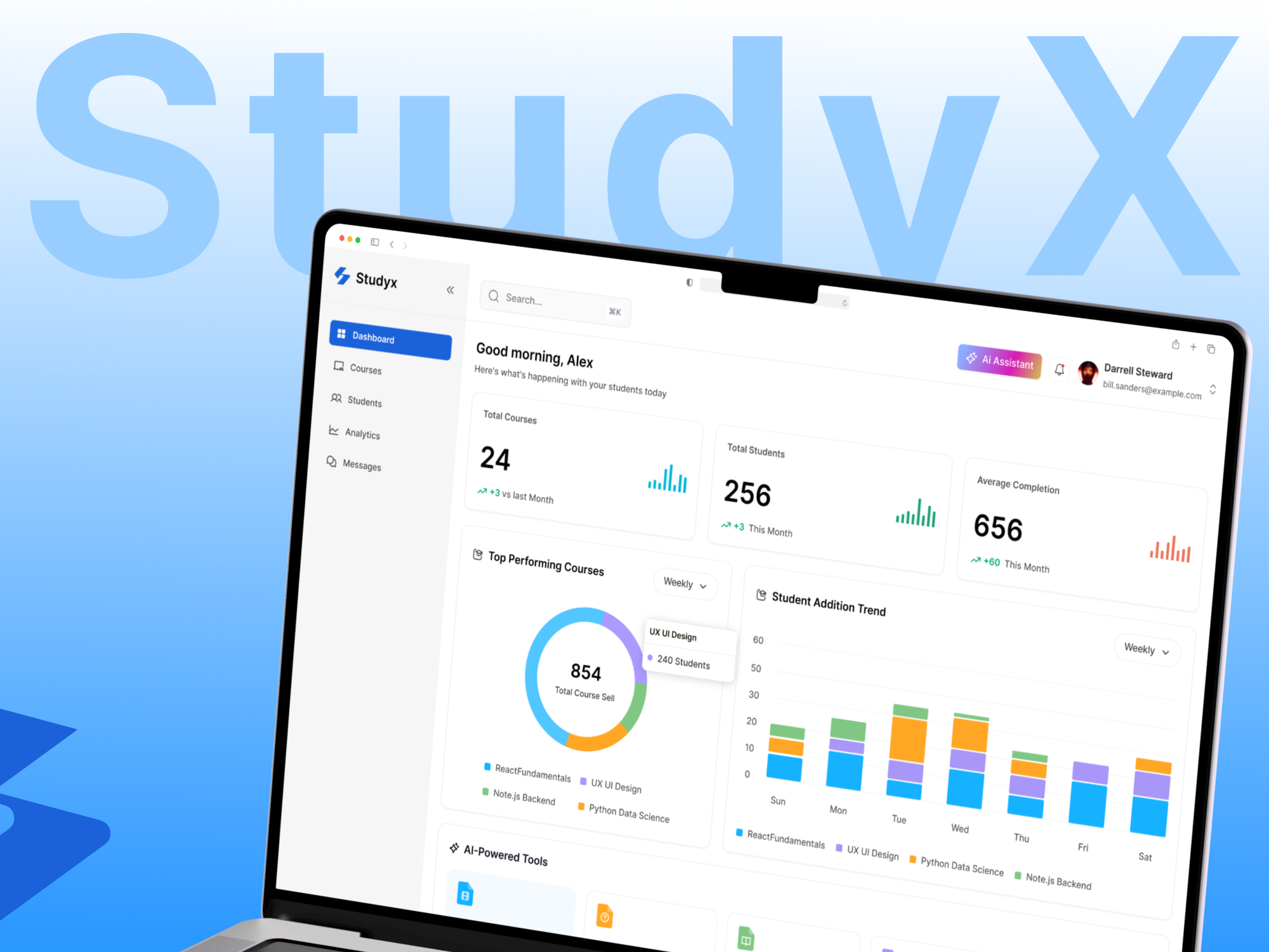 Studyx - Learning Management System (LMS) UI/UX admin dashboard analytics clean ui course platform dashboard dashboard ui data visualization e learning edtech education platform learning management system lms management system modern ui product design saas saas ui ui design ux design web app