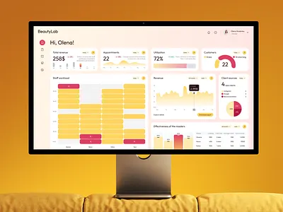 BeautyLab — Salon Management Dashboard admin panel analytics beauty booking system clean ui crm dashboard data visualization management system performance tracking product design revenue dashboard saas salon scheduling staff management ui design ux design web app workload
