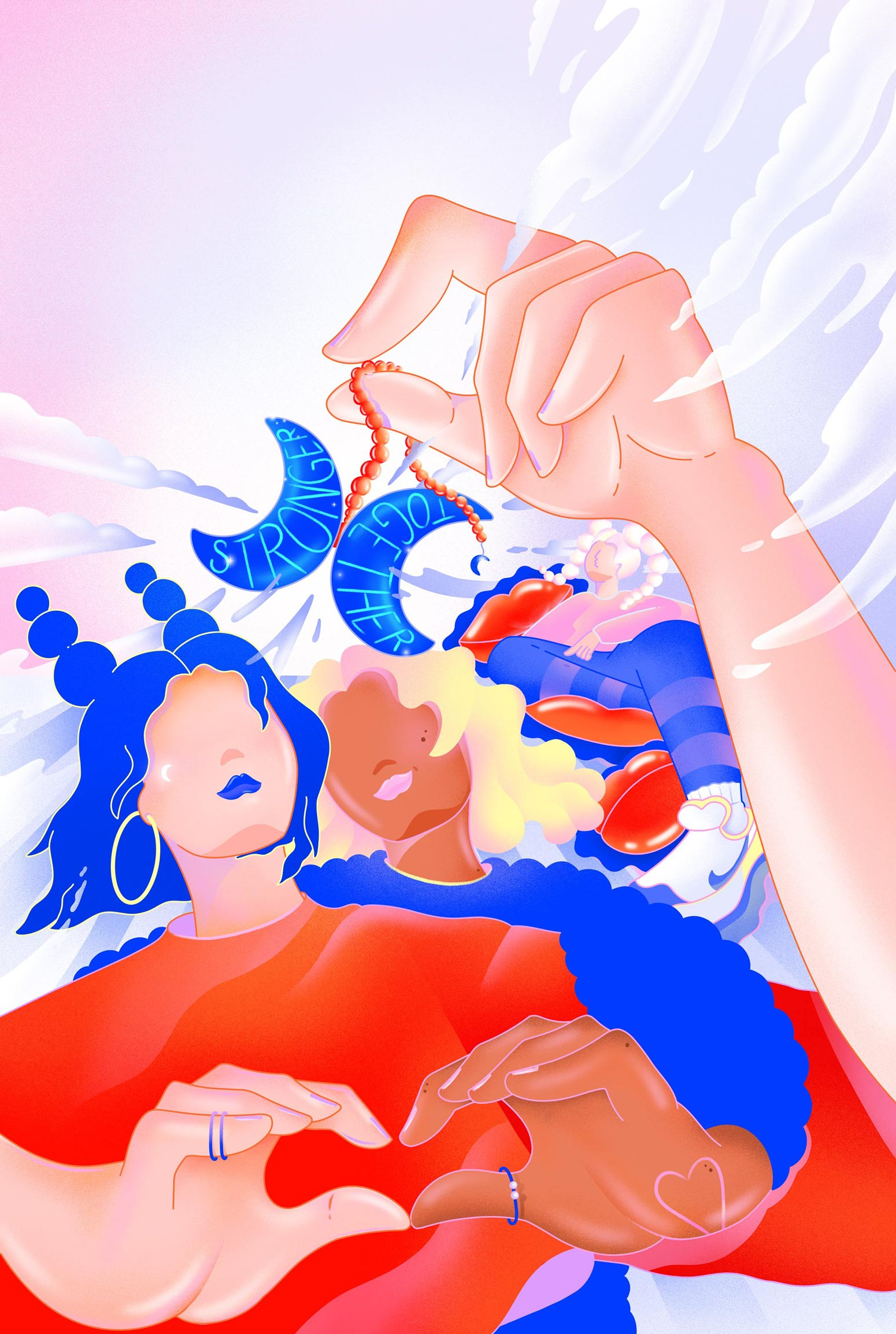 Stronger Together boldcolours friendship girlspower illustration illustrator lettering typography women