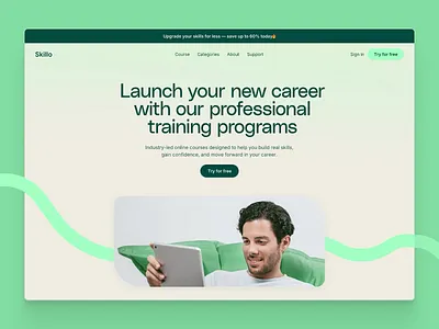 Skillo • EdTech Landing Page Scroll Animation course platform digital learning e learning edtech edtech landing page edtech website interface landing page online course online learning skills training student ui web design website website design wingly agency