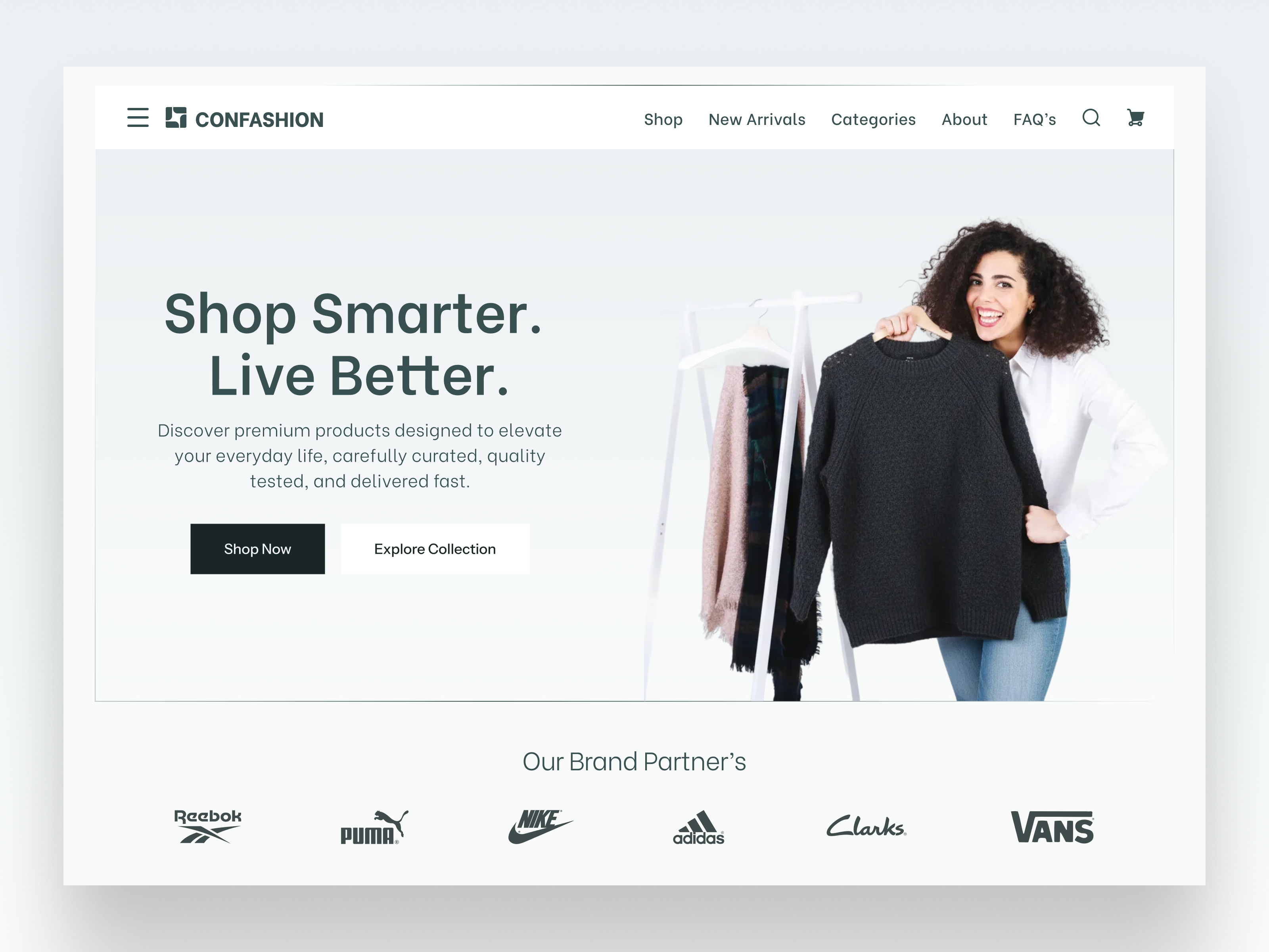 Confashion – Fashion E-commerce Website UI/UX Design | Hero interface product service startup ui ux web