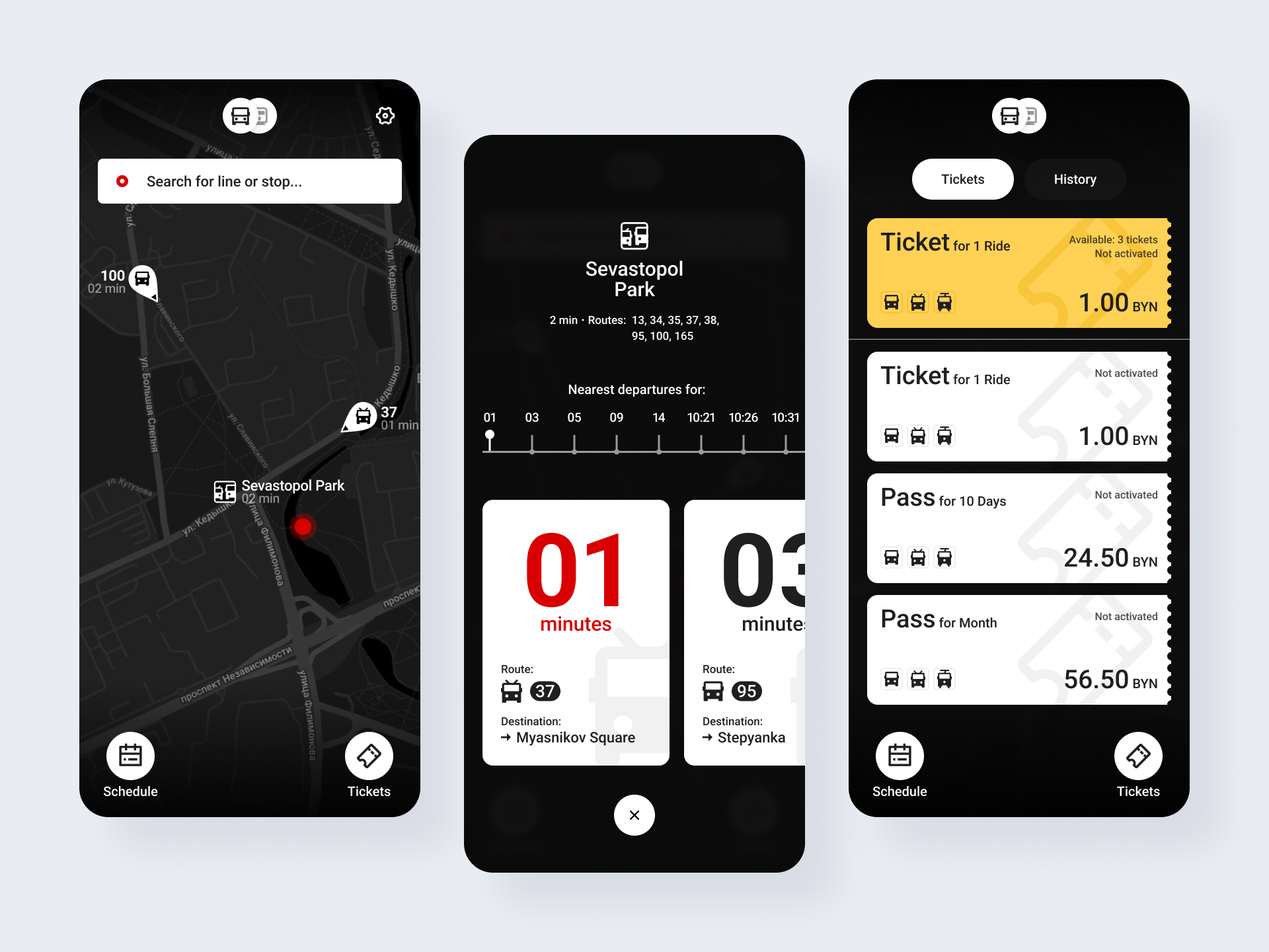 Public Transport App by Alex Pavlov app black bus city concept design graphic design metro mobile navigation stop train transport ui ux