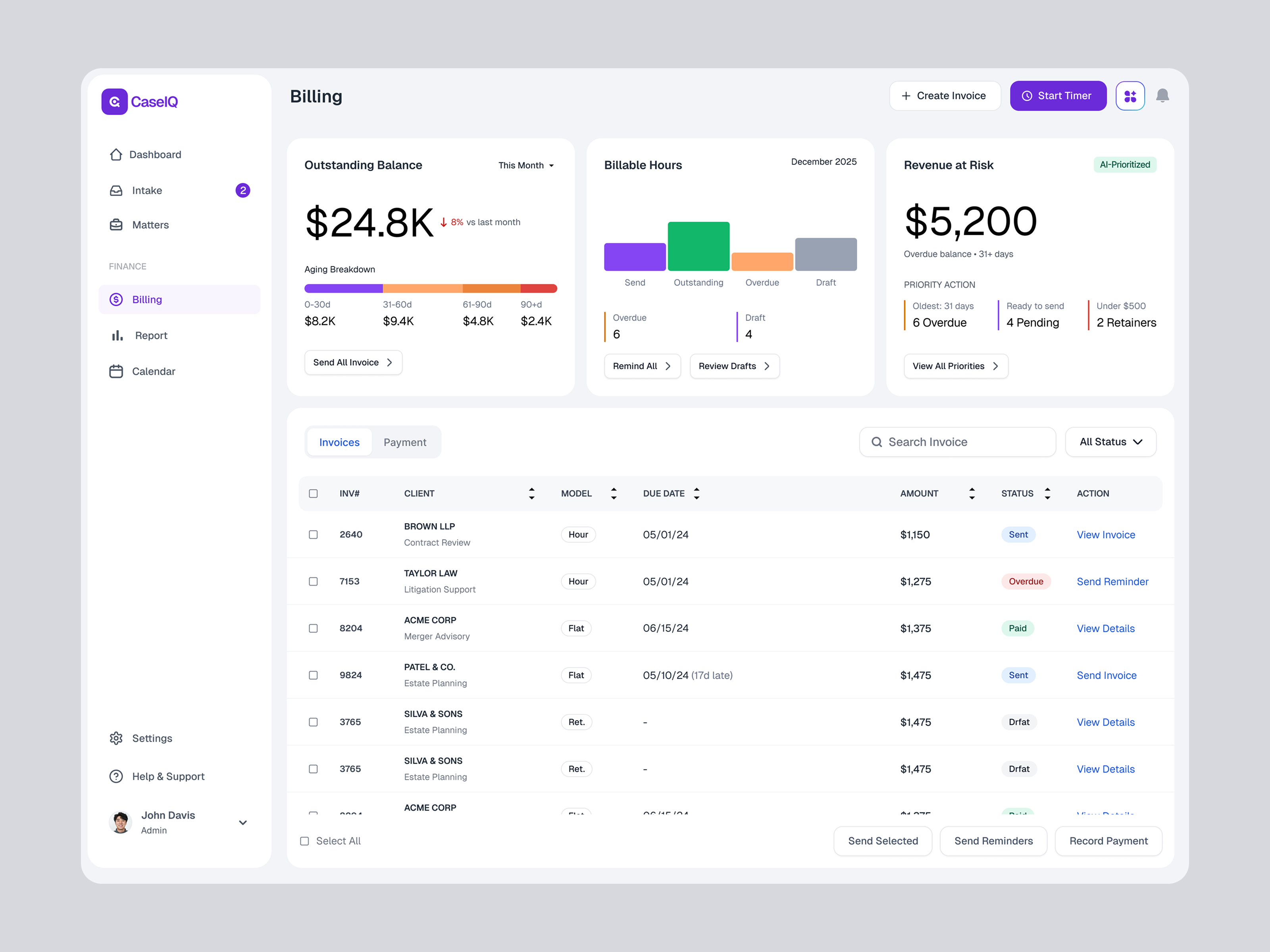 Billing Management Dashboard ai ai power matter billing billing dashboard billing info billing management dashboard billing web app ui case dashboard law management management dashboard ui ux design visual design web app