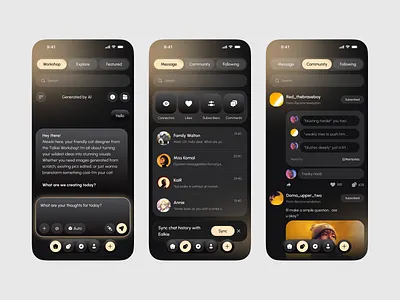 AI Community Mobile App ai ai assistant ai mobile app app design chat app community community app conversation conversational ai dark mobile app messenger mobile app mobile app design mobile ui smart ai social network