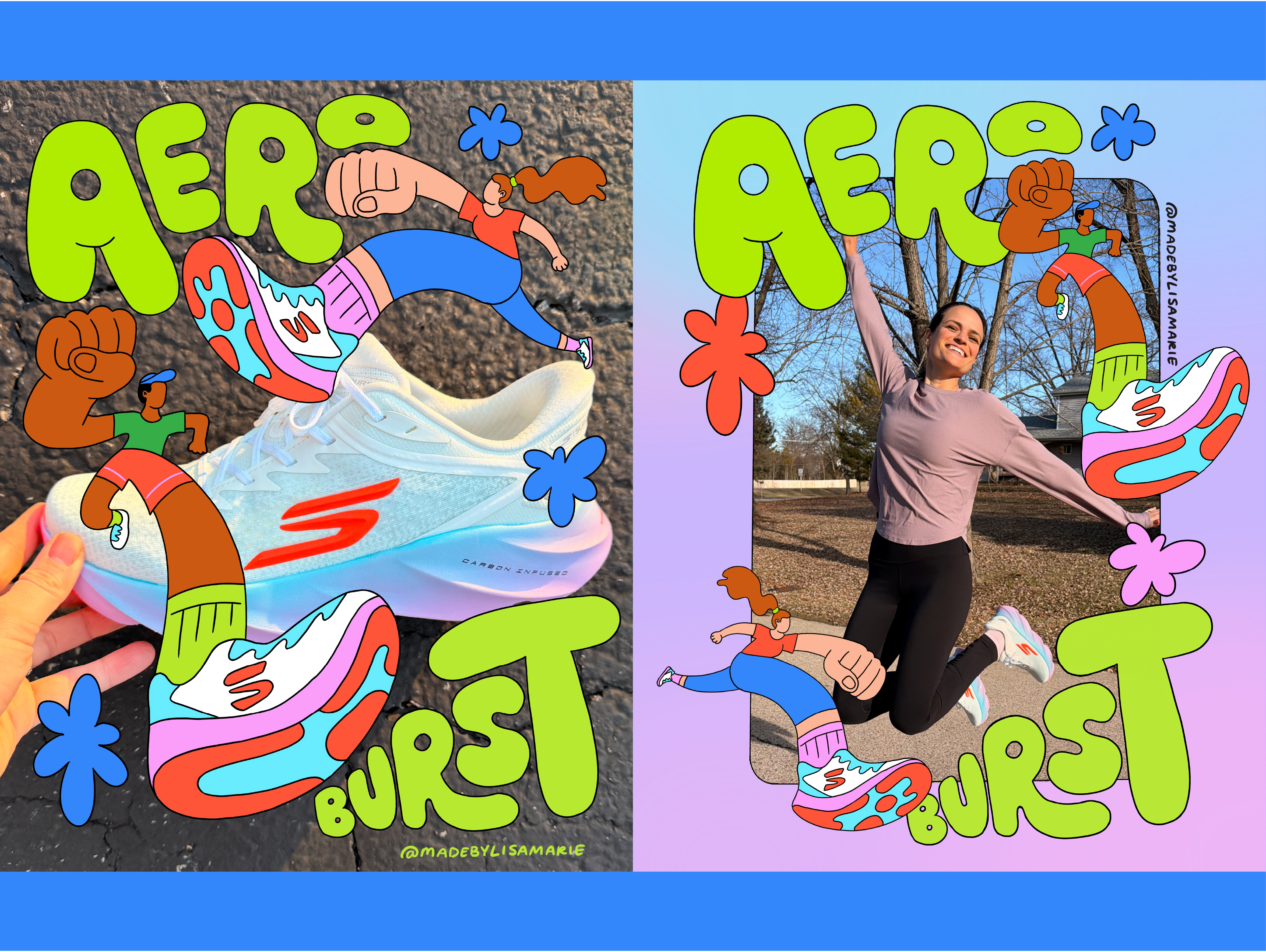Skechers Aero Burst lettering & graphics athlete branding fitness handlettering health illu illustration lettering marathon people run runner running shoe shoes skechers sports training type