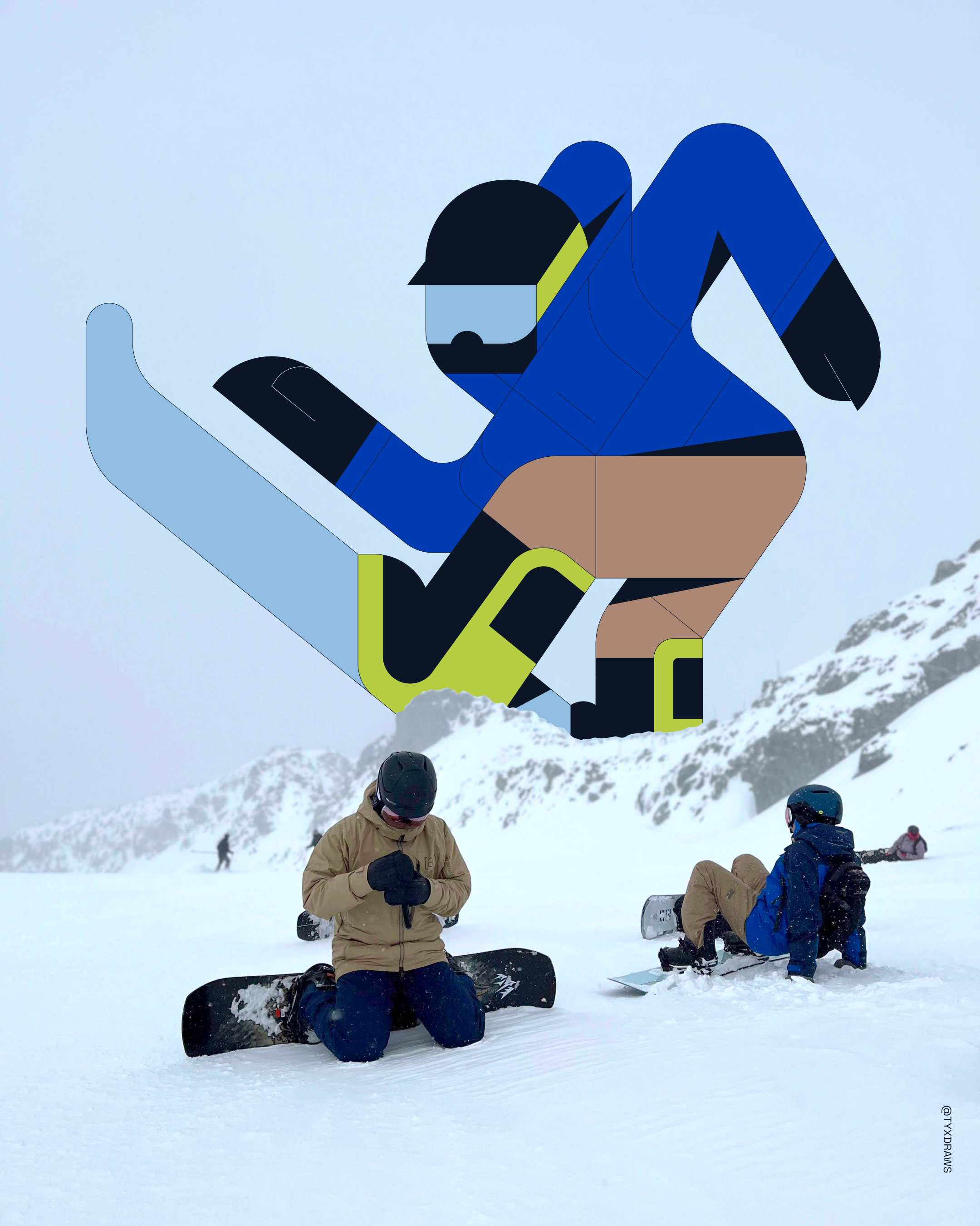 Snowboarder over mountain 2d art branding burton coat design geometric graphic icon illustration illustrator logo mountain shooes ski snow snowboard snowboarding snowpants sport winter