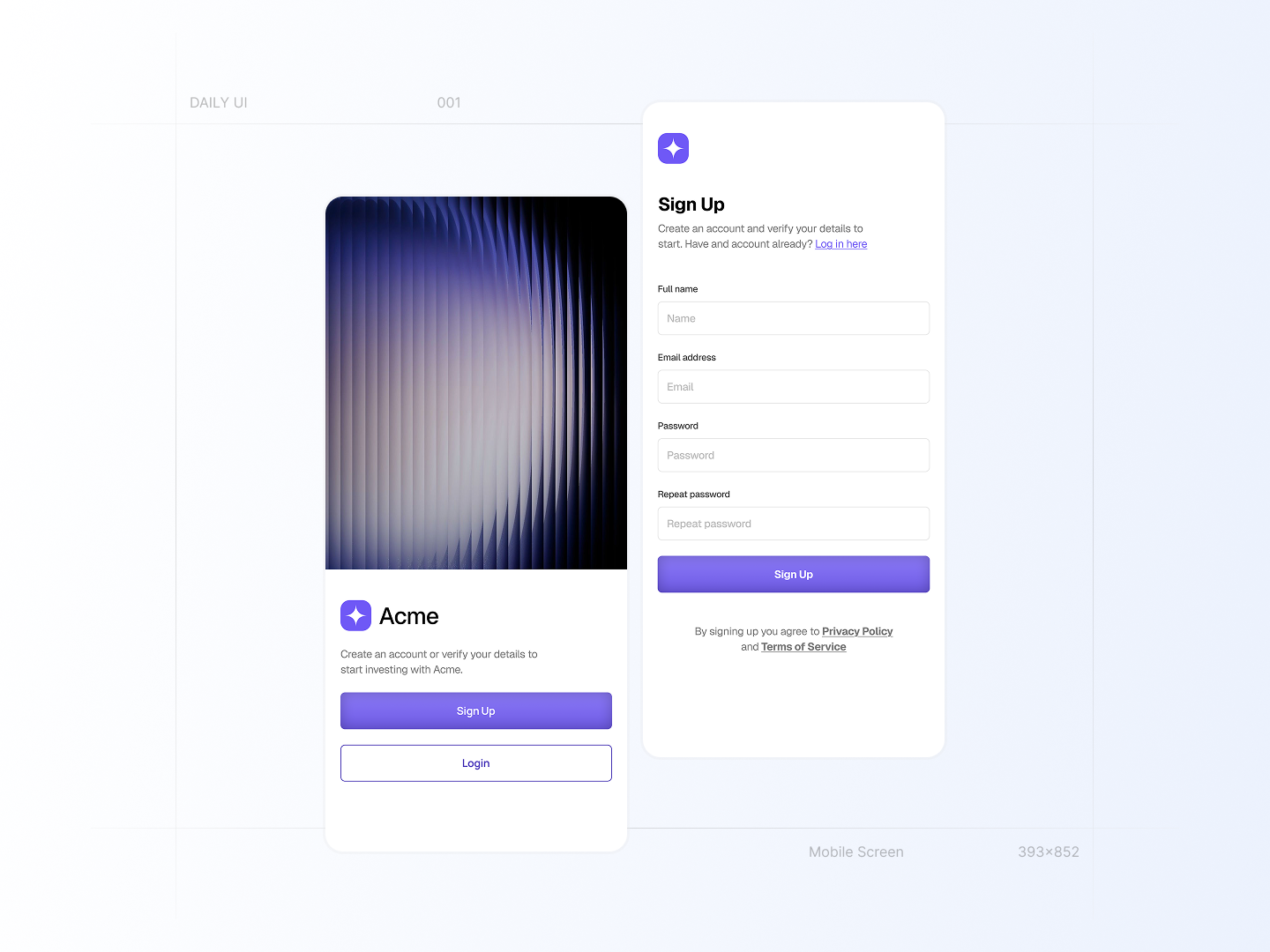 Sign Up Mobile UI daily dailyui figma mobile on boarding purple shot sign up ui ux