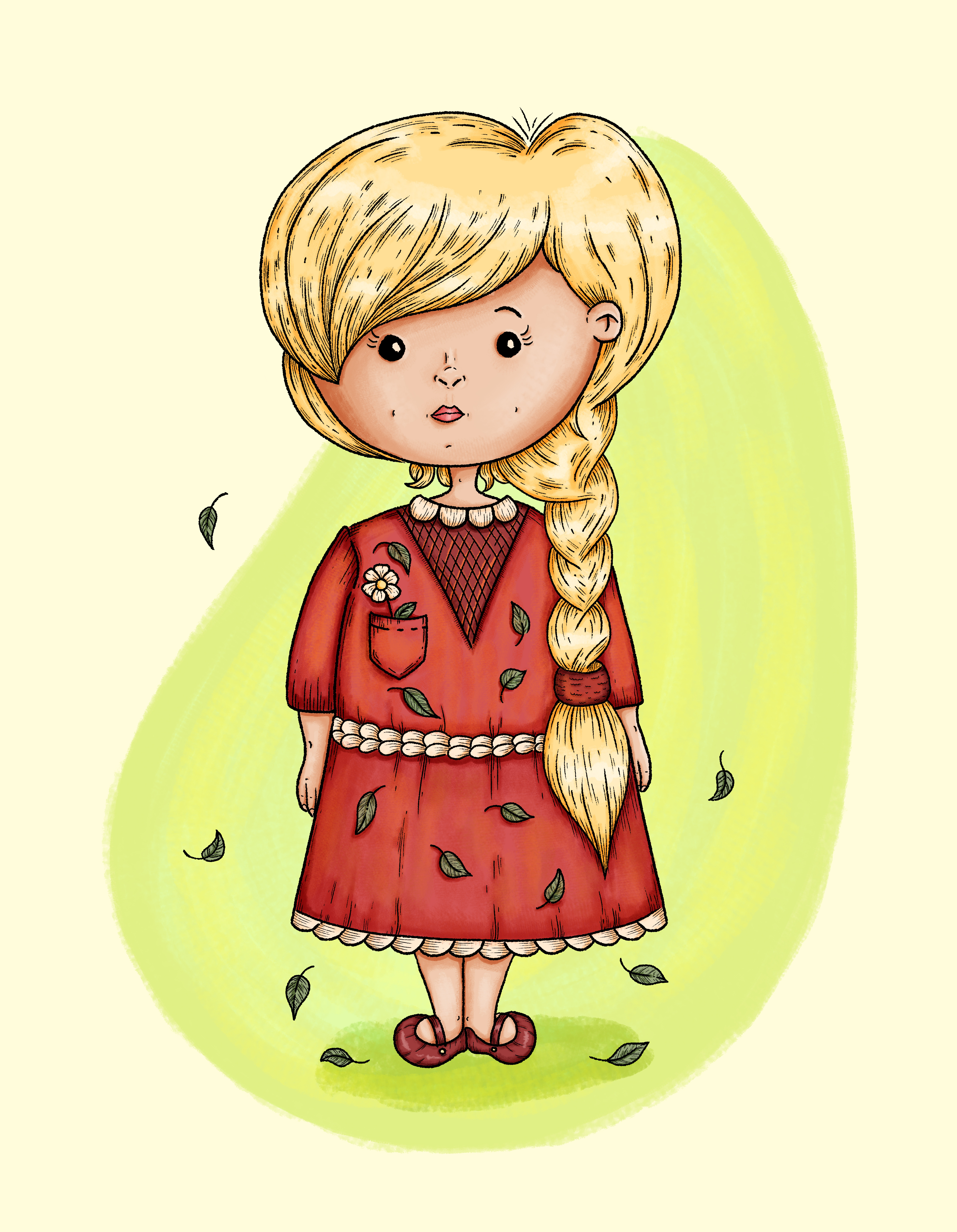 Goldilocks cartoon character illustration children book digital illustration graphic design illustration not ai outlines photoshop raster red sketch texture vintage