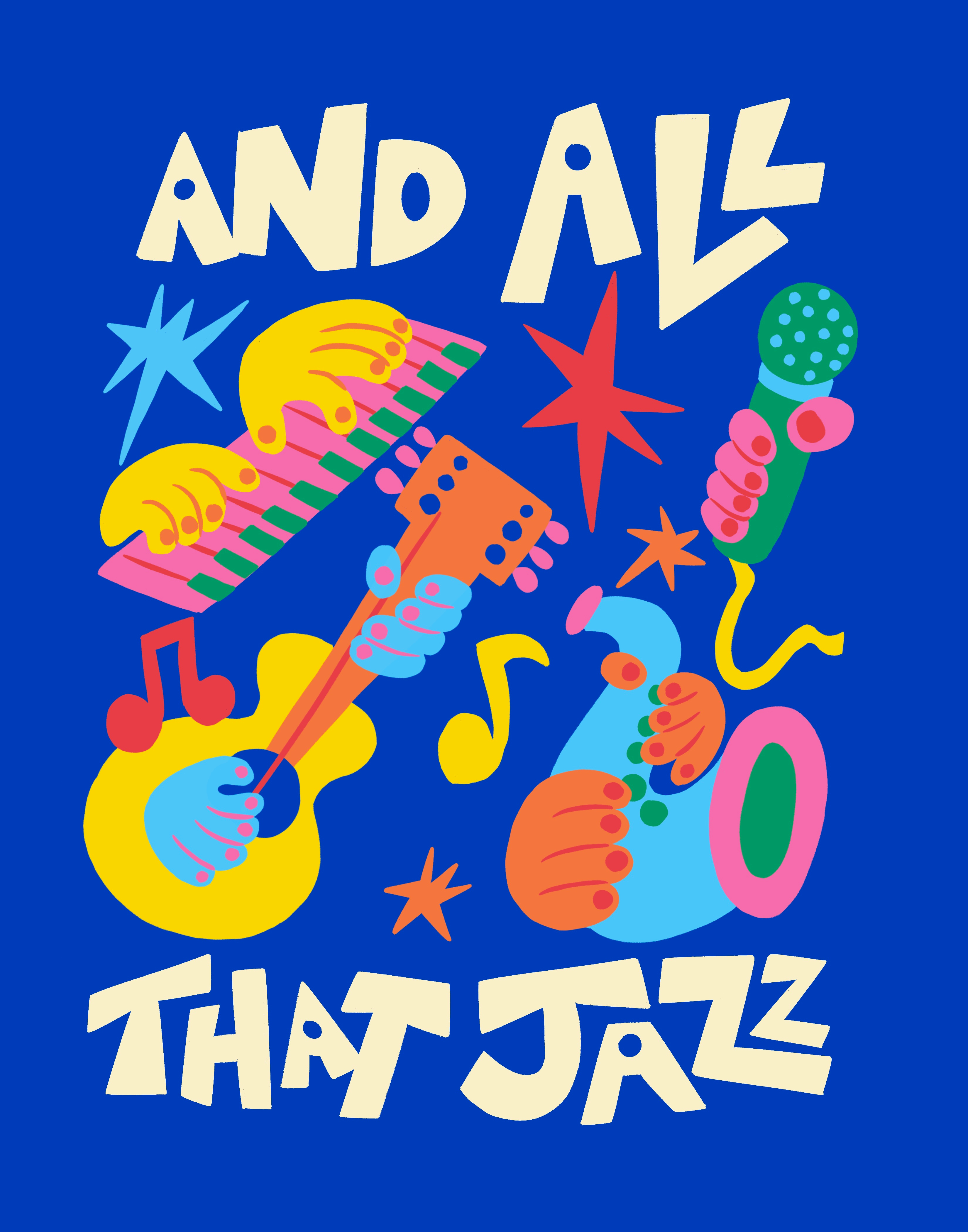 And All That Jazz band blues branding concert festival guitar hands illustration jazz lettering live music microphone music piano saxophone song soul vibe