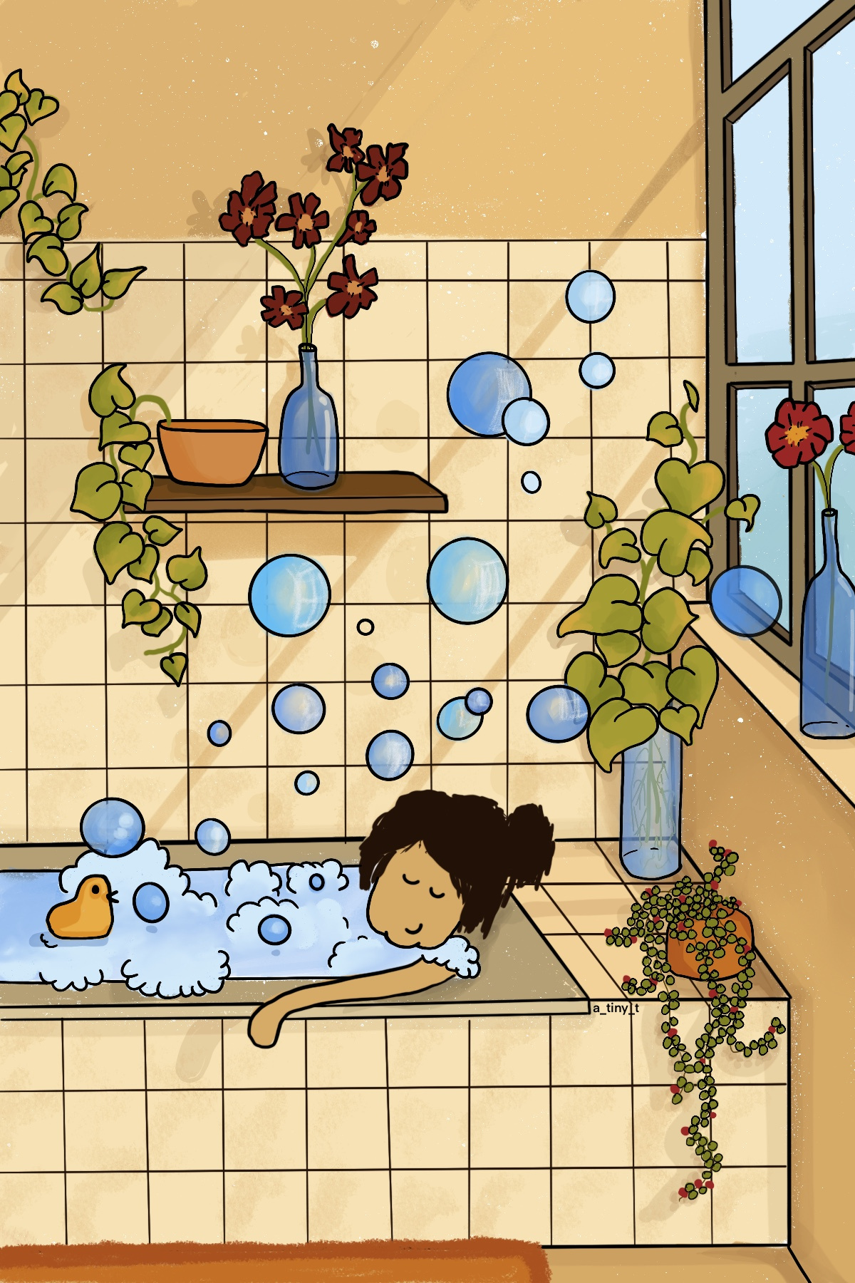 Sunday vibes anime style art bath character design chill cute drawing graphic design illustration playful solid vector