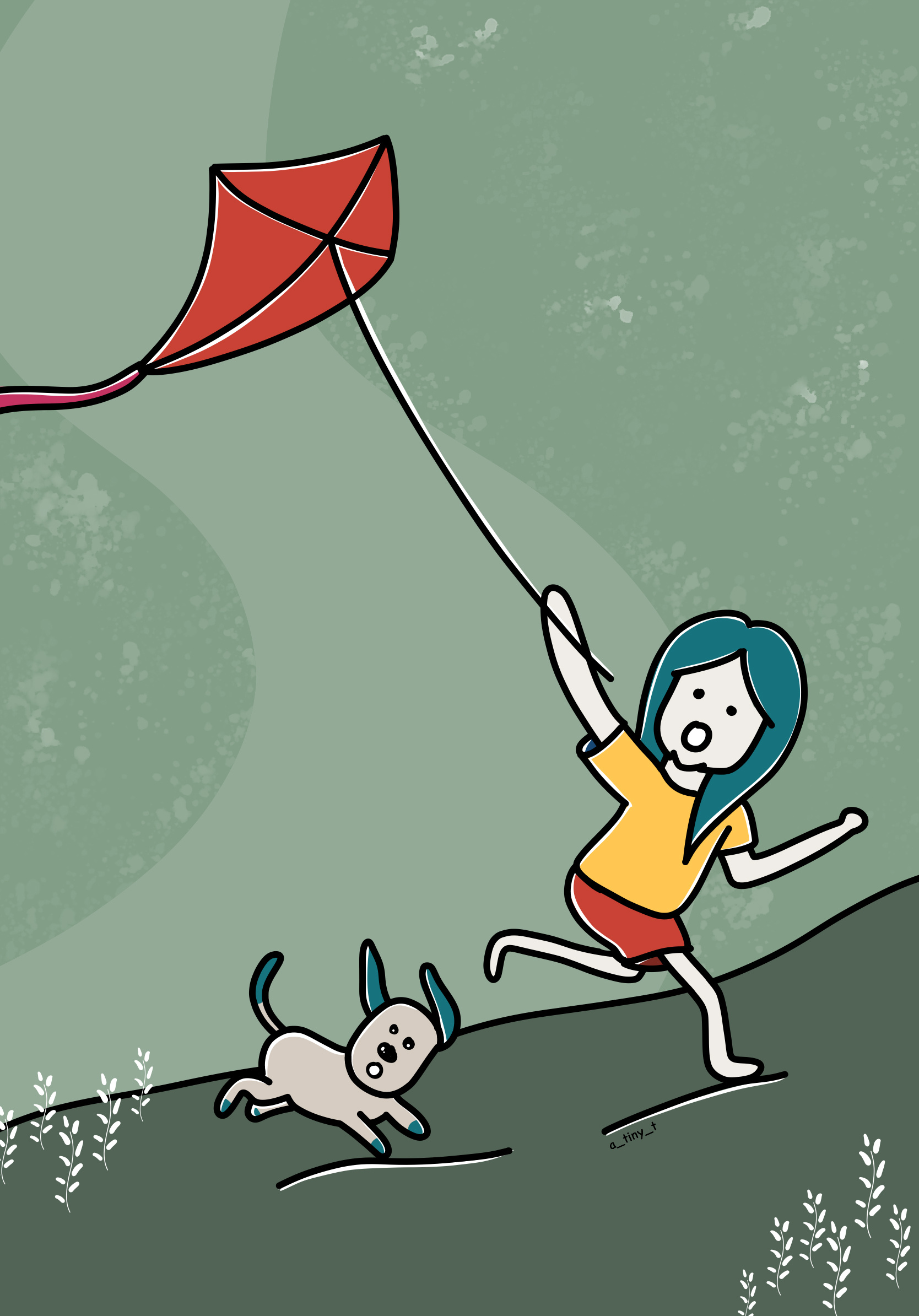 Kite and doggo anime style art character design drawing graphic design illustration playful solid vector