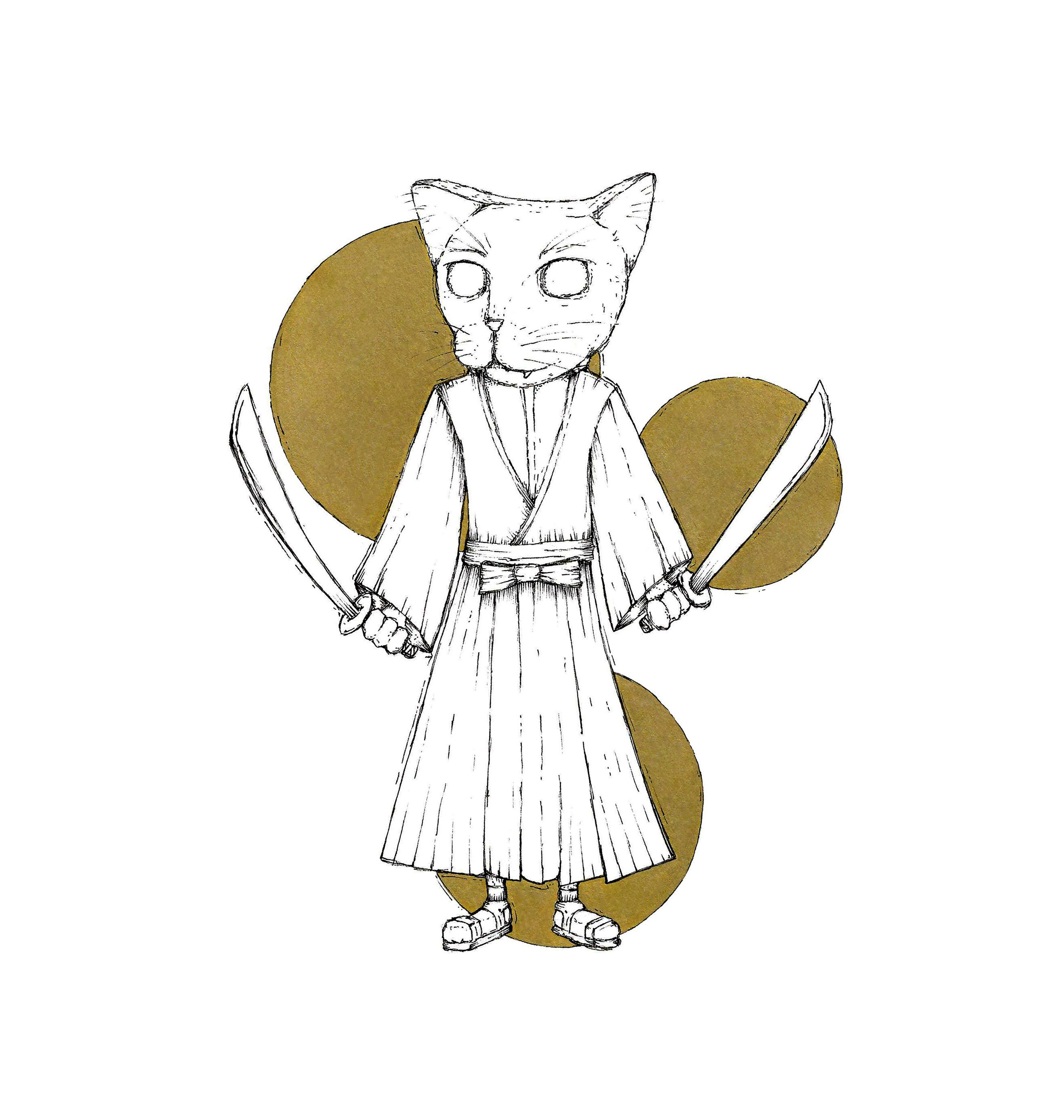 Samurai Cat hand drawn hand drawn illustration illustration ink drawing line work outline sketch