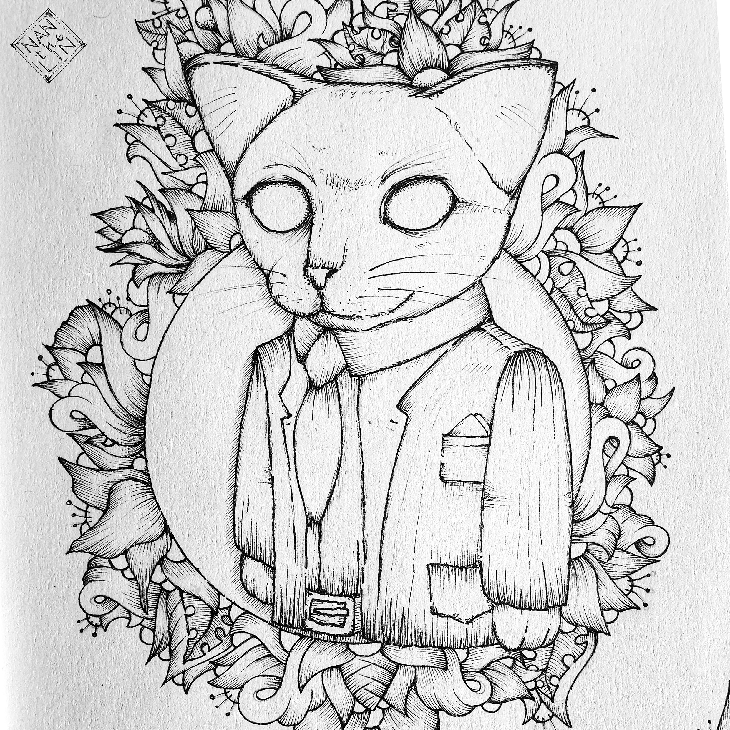 Cat Lawyer cat cat illustration flowers hand drawing hand drawn hand drawn illustration ink outlines sketch