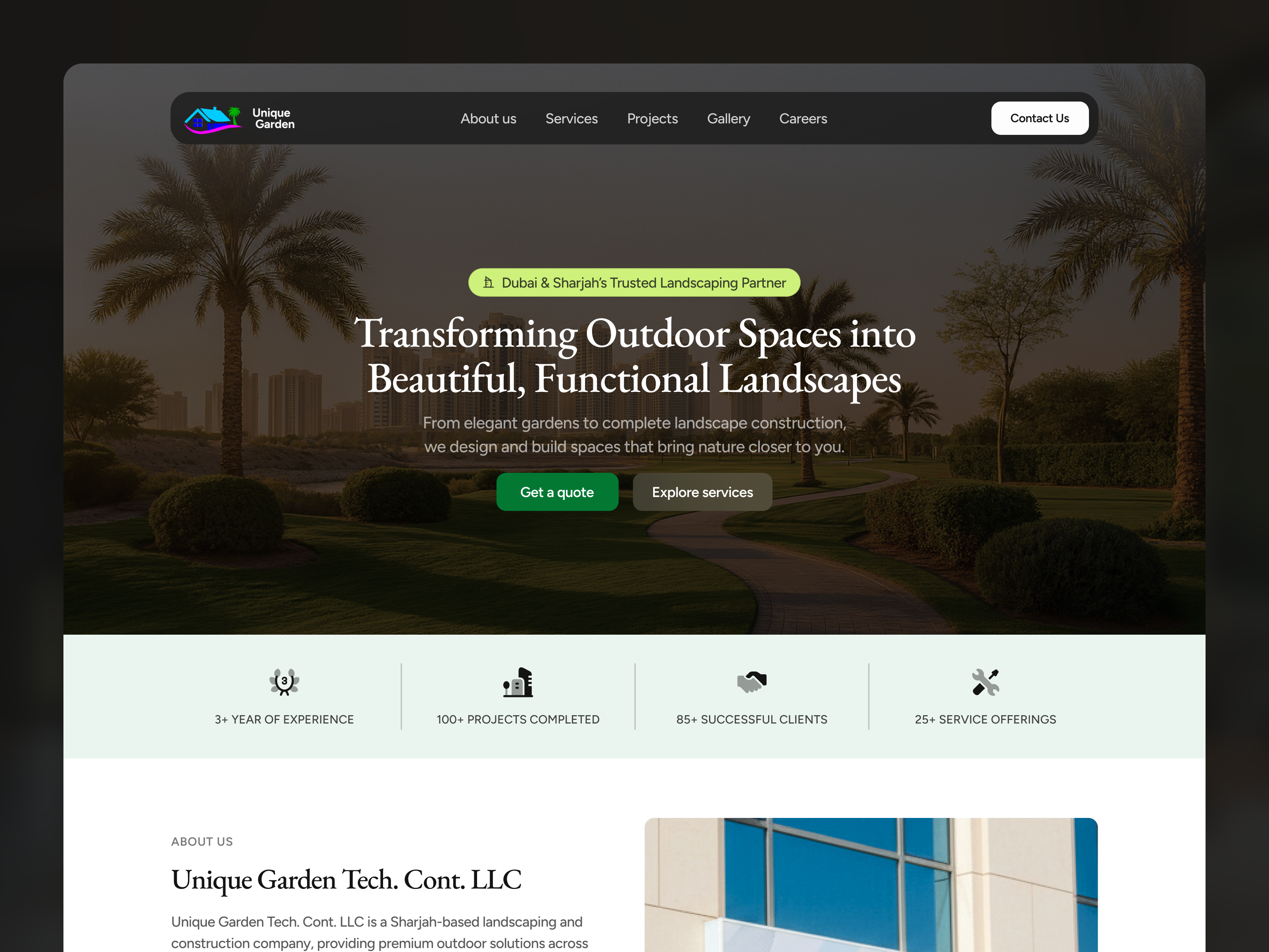 Unique Garden — Responsive Web Design branding clean figma landscaping minimal modern ui responsive simple uae ui ui design uiux web website