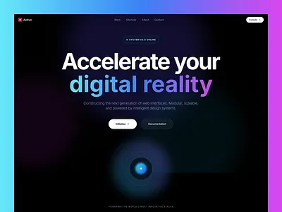 Aether Landing Page clean design dark mode futuristic ui gradient ui homepage landing page minimal modern ui product design saas design startup landing page tech website ui design uiux ux design web design website design