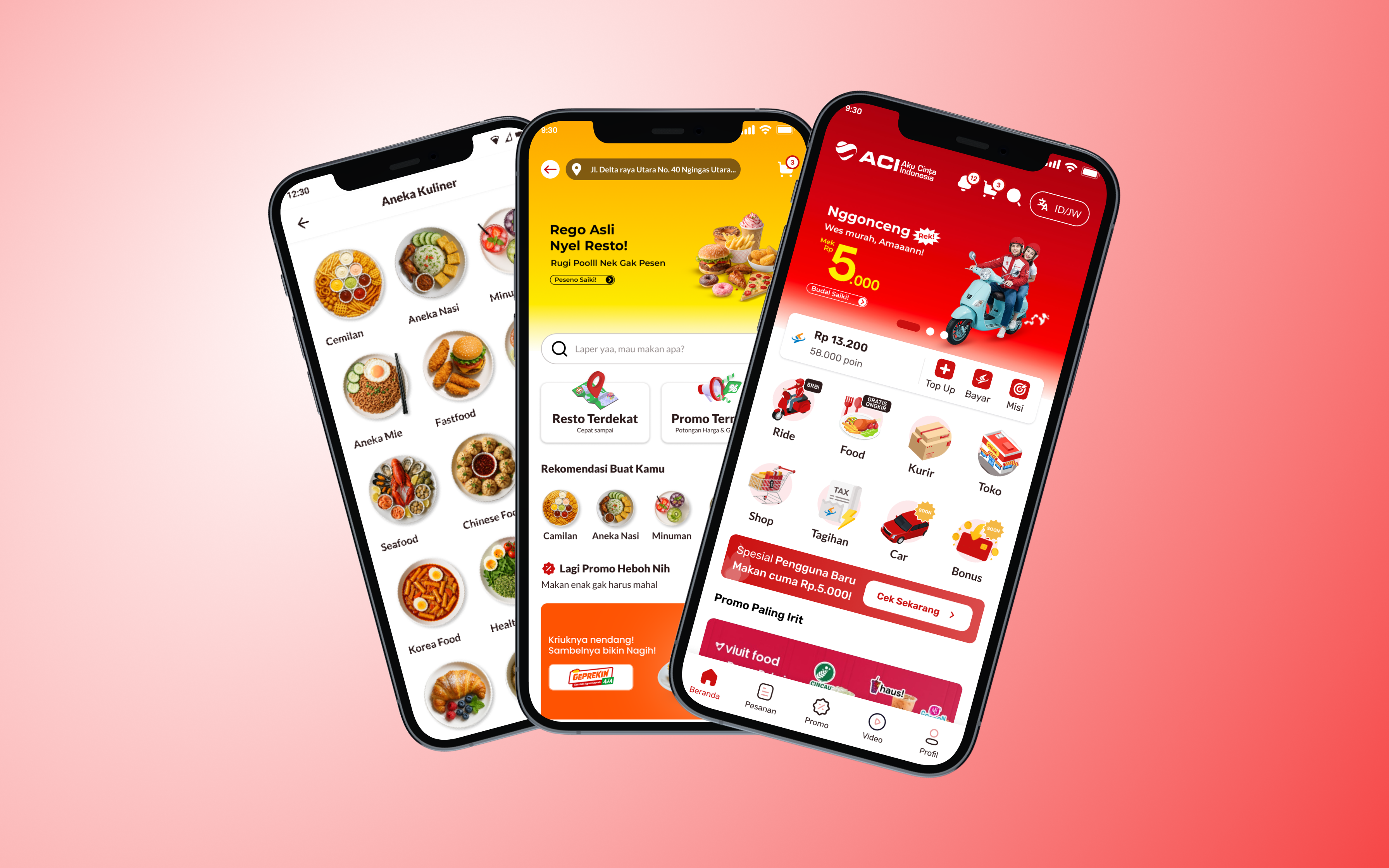Home App ACI (Aku Cinta Indonesia) aci aci app aci food aci ride aku cinta indonesia category screen ui clean ui food app design food category ui food delivery app food menu ui home screen ui mobile app ui mobile ui design modern ui product design startup app ui ux design