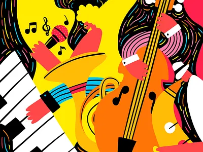 🎷Jazz Illustration🎹 artwork character design colorful digital illustration illustration illustrator jazz movement music piano saxophone singer