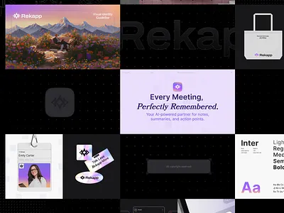 Rekapp-Visual guideline ai product digital product graphic design logo modern logo productivity tool purple saas branding startup design visual identity