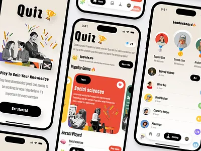Quizzer - Interactive Quiz Mobile App app edu education game grinding interactive learn mobile mobile app mockup quiz ranking school social social media ui ui design ux