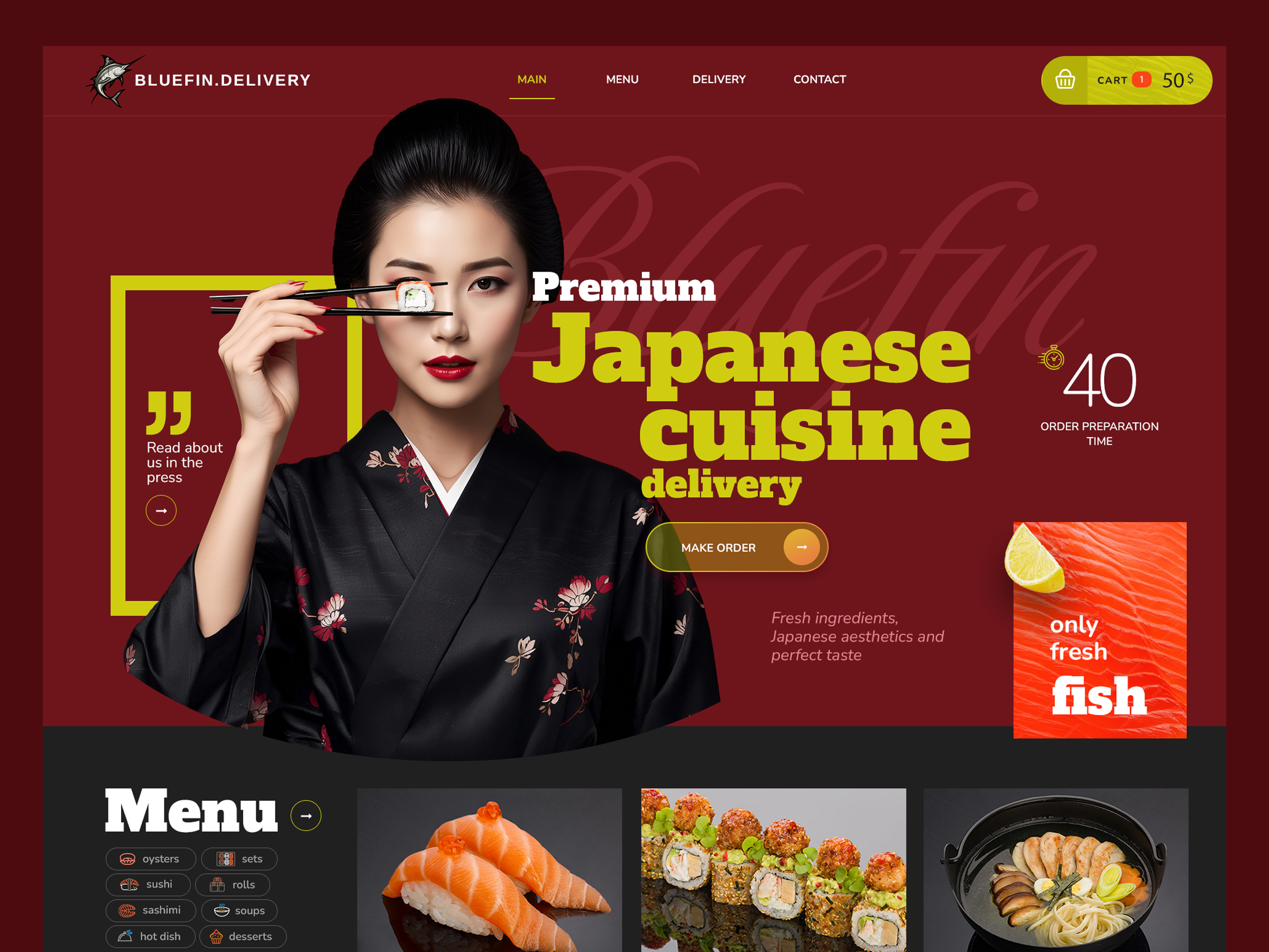 Premium Japanese Cuisine Delivery — Website Design brand identity conversion focused design digital product ecommerce ui food delivery food ordering homepage design japanese cuisine landing page design luxury branding modern web design product design restaurant restaurant website sushi website ui design user interface visual design web design