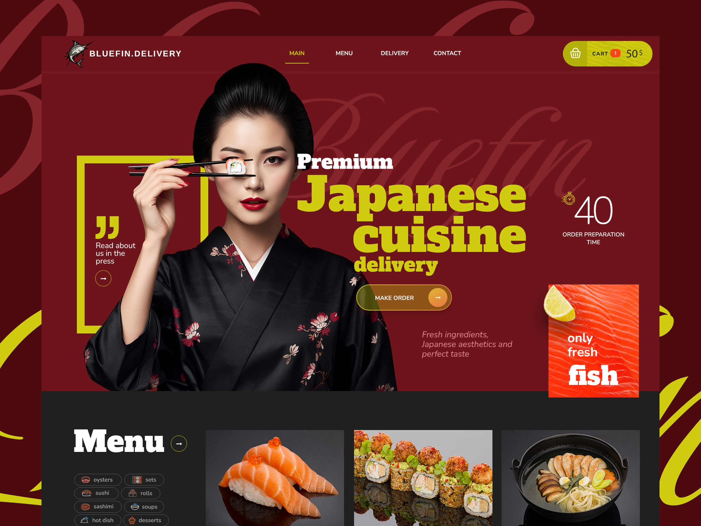 Premium Japanese Cuisine Delivery — Website Design brand identity conversion focused design digital product ecommerce ui food delivery food ordering homepage design japanese cuisine landing page design luxury branding modern web design product design restaurant restaurant website sushi website ui design user interface visual design web design