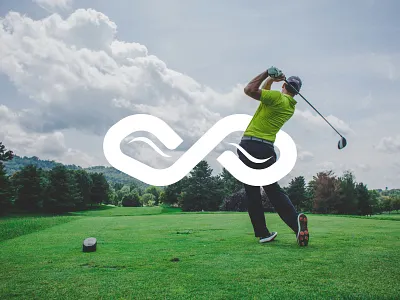 Modern Infinity Golf Logo activity affinity designer branding caddie club endless eternity field forever golf hobby infinity logo outdoor sport stick swing timeless tournament vector
