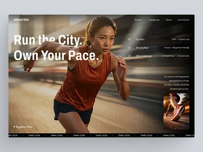 URBANTREK — Urban Run Website Concept clean design design event health hero concept hero section minimalist run running running track sport sport website ui uidesign uiux urban run website ux uxdesign web design website