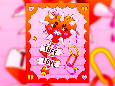 Tuff Love Valentine be mine character design colorful cute design flail flat heart illustration illustrator love medieval morning star texture valentine valentines valentines day vday vector weapon