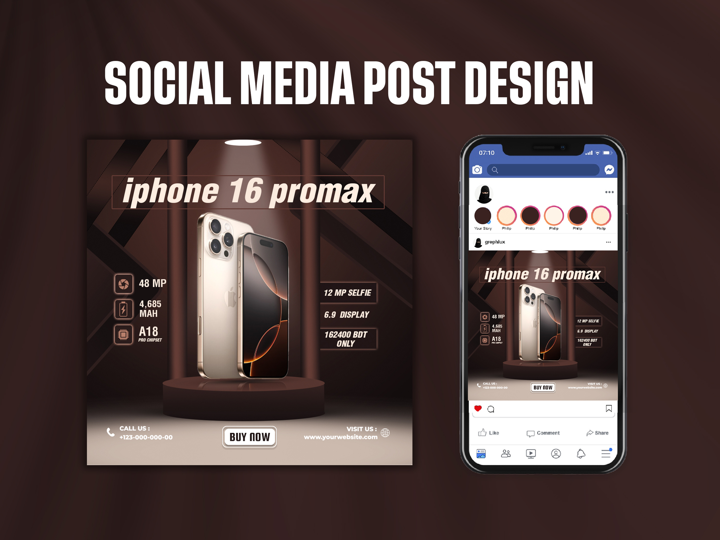 Social Media Post Design For iPhone 16 pro branding graphic design merketing design package design social media post design typography visual design