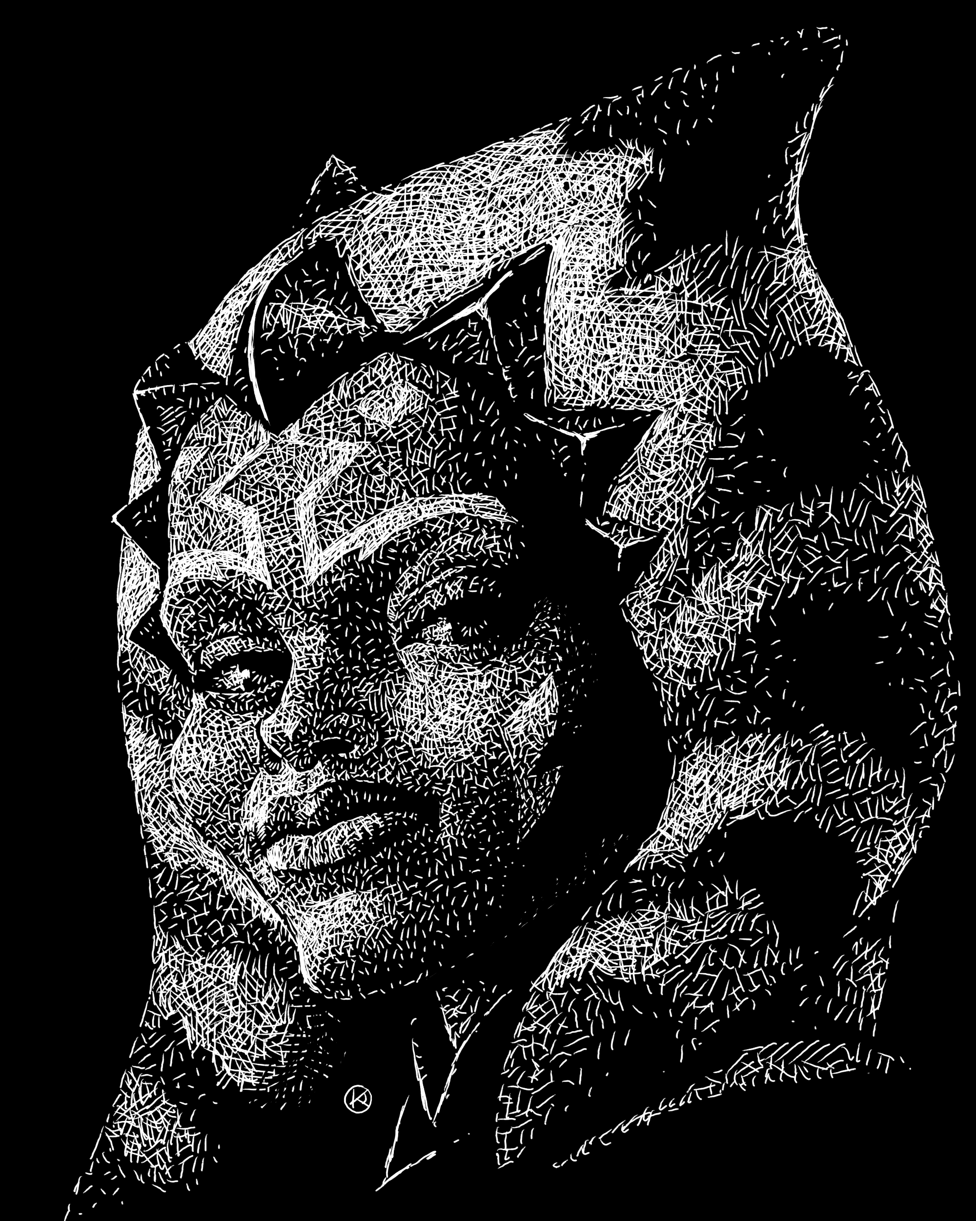 #20 - Ariana Greenblatt. Caricature Resolution 2026 ahsoka ariana greenblatt black and white caricature illustration portrait scratchboard star wars